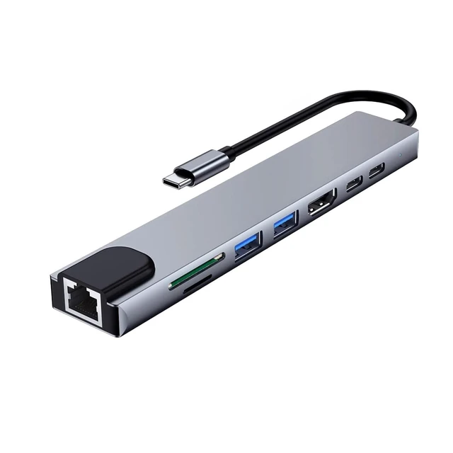 Alt view image 14 of 14 - 5-in-1 USB-C Hub with 100Mbps Ethernet, USB 3.0, Multi-Port Dock for Laptop, Tablet, Switch - Five-in-One /100Mbps