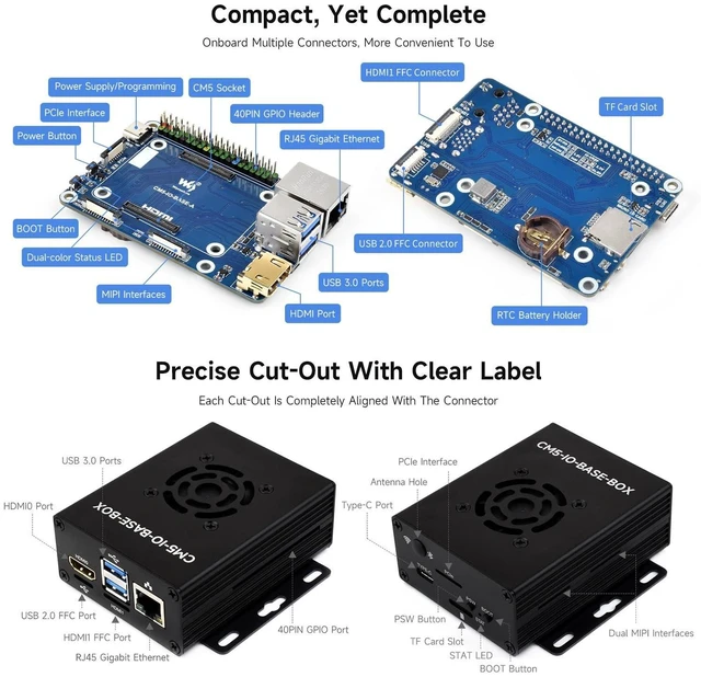 Alt view image 10 of 10 - Waveshare Mini Base Board, Mini-WaComputer Designed for Raspberry Pi Compute Module 5 (NOT Included), Including Metal Case and Power Supply