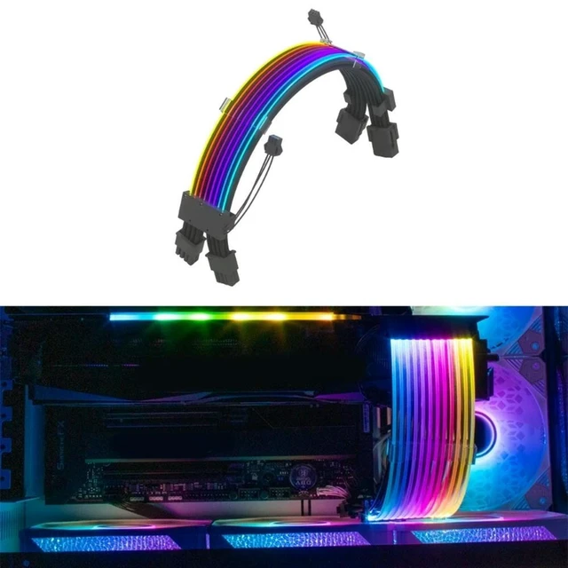 Alt view image 6 of 8 - ruth's sister Power Supply Sleeved Cable Customization Double 8Pin ATX ARGB Cable Extension 5V 3Pin Synchronized Sleeved Cable