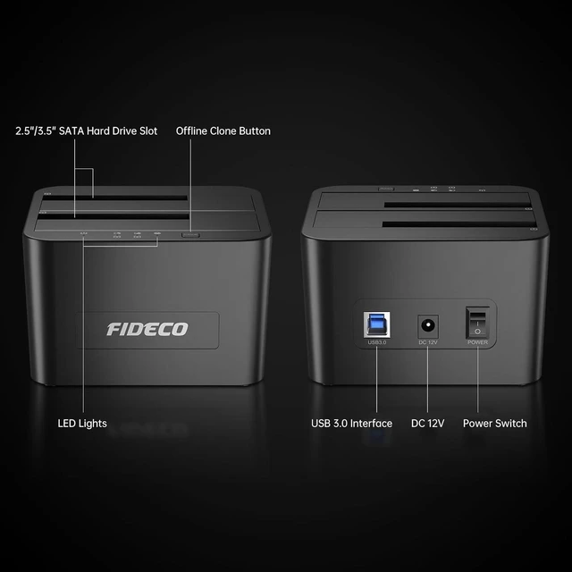 Alt view image 10 of 14 - FIDECO External Hard Drive Docking Station, Hard Drive Dock for 2.5 and 3.5 inch SATA HDD SSD, HDD Docking Station with Dual Bay, USB 3.0 Hard Drive Reader, Support Offline Clone and UASP