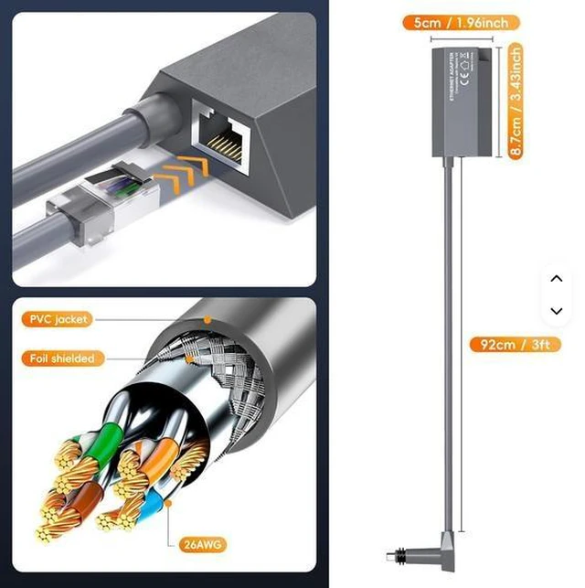 Alt view image 13 of 14 - Gen3 V3 Replacement for Starlink LAN Plated Connector Internet LAN Extension Fast Charging 1000Mbps 180 Degree Usb Cable