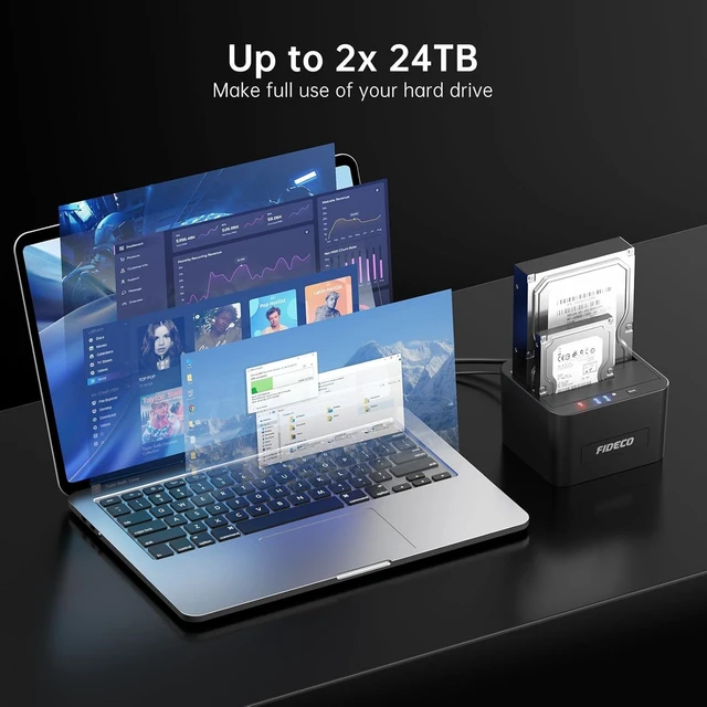 Alt view image 14 of 14 - FIDECO External Hard Drive Docking Station, Hard Drive Dock for 2.5 and 3.5 inch SATA HDD SSD, HDD Docking Station with Dual Bay, USB 3.0 Hard Drive Reader, Support Offline Clone and UASP