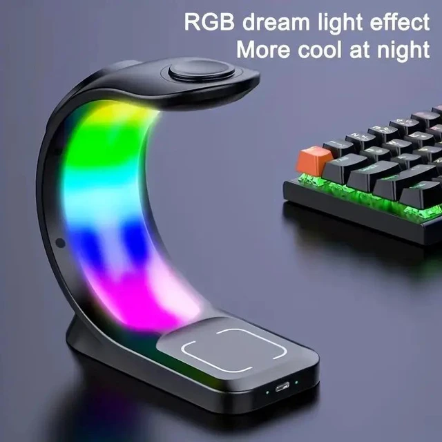 Alt view image 9 of 12 - 3-in-1 Wireless Charger MagSafe Compatible, Fast Charging, Desktop Stand, RGB Lighting, for iPhone, Apple Watch, AirPods