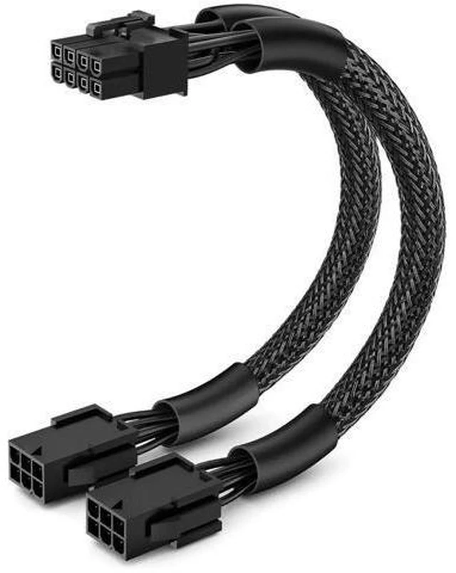 Alt view image 8 of 14 - 9 Inch Braided PCIe Power Adapter Cable, Dual 6-Pin Female to Single 8-Pin Male GPU Power Connector, 1 Pack