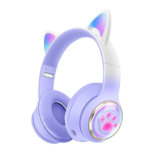 Alt view image 9 of 12 - Cute Cat Ear Bluetooth Headset LED Light, Space Capsule, Wireless, Heavy Bass for Gaming AKZ 62 - black