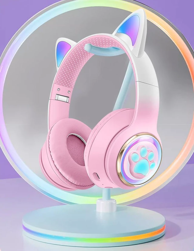 Alt view image 12 of 12 - Cute Cat Ear Bluetooth Headset LED Light, Space Capsule, Wireless, Heavy Bass for Gaming AKZ 62 - black