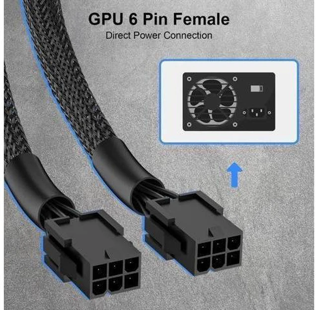 Alt view image 12 of 14 - 9 Inch Braided PCIe Power Adapter Cable, Dual 6-Pin Female to Single 8-Pin Male GPU Power Connector, 1 Pack