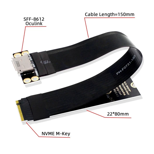 Alt view image 10 of 12 - 2280 NGFF PCI-E4.0 M.2 M-key to Oculink SFF-8612 SFF-8611 Host Cable 15cm for NVME U.2 SSD eGPU
