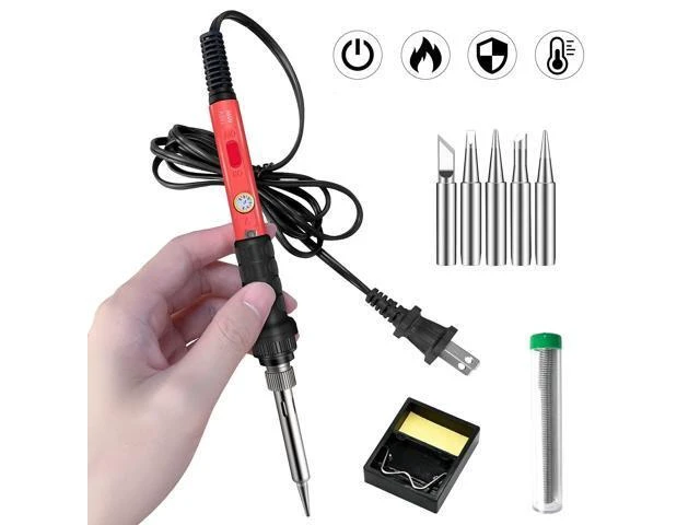 Alt view image 8 of 14 - Soldering Kit, 60W Soldering Iron, 110V Welding Kit with Ceramic Heater, Portable Solder Irons with 5pcs Extra Tips, Stand, Solder Tube, Sponge, for Electronic Repair