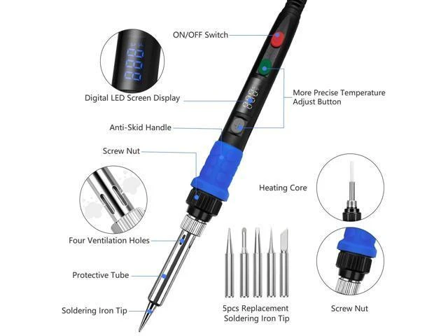 Alt view image 14 of 14 - Soldering Iron Kit, 90W LED Digital Solder Iron Kit with Ceramic Heater, 110V Welding Tools with Smart Temperature Control, Auto Sleep, Temp Calibration, C/F, Accurate 176-896