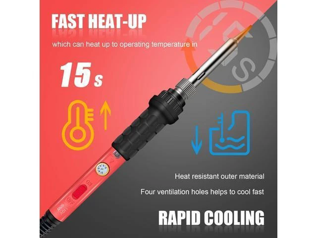 Alt view image 10 of 14 - Soldering Kit, 60W Soldering Iron, 110V Welding Kit with Ceramic Heater, Portable Solder Irons with 5pcs Extra Tips, Stand, Solder Tube, Sponge, for Electronic Repair