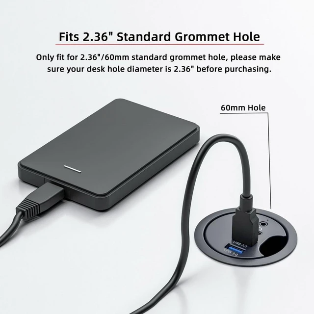 Alt view image 8 of 10 - USB 3.0 Hub Sound Card USB-C 2 Port USB 60mm Desk Grommet Splitter Dock Station Headphone Mic Audio Interface for Desktop PC Desk