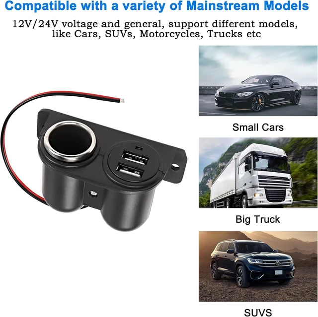Alt view image 14 of 14 - Dual USB Cigarette Lighter Socket Power Outlet Car Charger, 3.1A Dual USB + Cigarette Lighter 12/24V Power Adapter Replacement for Vehicle Truck SUV Motorcycle Boat