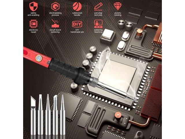 Alt view image 11 of 14 - Soldering Kit, 60W Soldering Iron, 110V Welding Kit with Ceramic Heater, Portable Solder Irons with 5pcs Extra Tips, Stand, Solder Tube, Sponge, for Electronic Repair