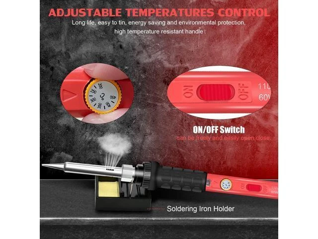 Alt view image 12 of 14 - Soldering Kit, 60W Soldering Iron, 110V Welding Kit with Ceramic Heater, Portable Solder Irons with 5pcs Extra Tips, Stand, Solder Tube, Sponge, for Electronic Repair