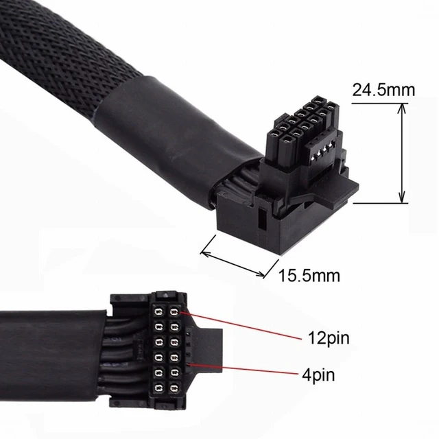 Alt view image 10 of 14 - 12VHPWR ATX3.0 PCI-E 5.0 Power Modular Cable Male to Female Up Angled 90 Degree Extension for 3080 3090TI PSU 16Pin 12+4P Graphics Card