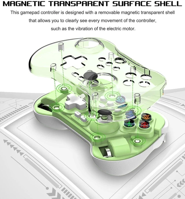 Alt view image 6 of 9 - Z01X Wireless Bluetooth Controller Hall Joystick & Trigger, Macro Back Buttons, 6-Axis Gyro, 600mAh, for Switch/PC/Android/iOS Green