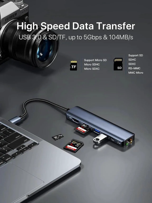 Alt view image 9 of 14 - USB C to 4K HDMI, 2*USB3.0, 1Gbps LAN, SD/TF Card Readers, 100W PD Charging USB-C Expander Hub toEthernet LAN Adapter for MacBook/Windows /Surface/Chromebook/Linux and More Laptop