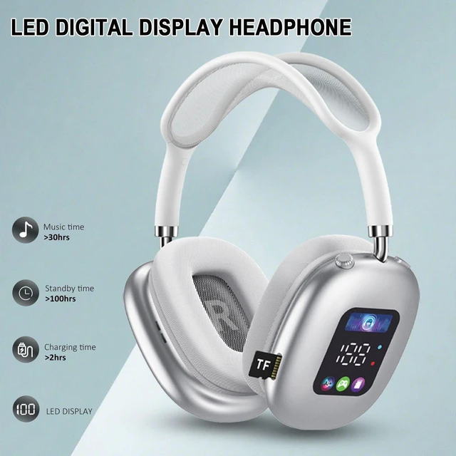 Alt view image 12 of 14 - AKZ MAX500 Wireless Bluetooth Headphones RGB Digital Display, Mic, TF Card Slot black