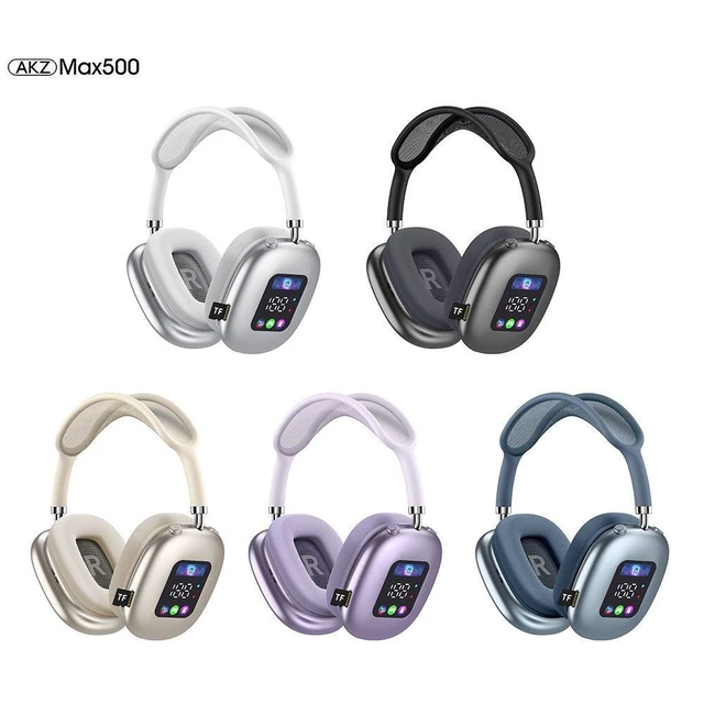 Alt view image 14 of 14 - AKZ MAX500 Wireless Bluetooth Headphones RGB Digital Display, Mic, TF Card Slot black