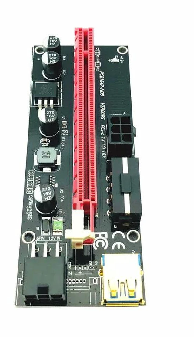 Alt view image 8 of 13 - PCI-E pcie Riser 009 Express 1X 4x 8x 16x Extender PCI E USB Riser 009S GPU Dual 6Pin Adapter Card SATA 15pin for BTC Miner