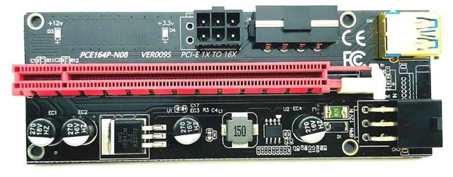 Alt view image 9 of 13 - PCI-E pcie Riser 009 Express 1X 4x 8x 16x Extender PCI E USB Riser 009S GPU Dual 6Pin Adapter Card SATA 15pin for BTC Miner