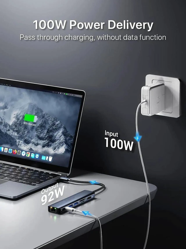 Alt view image 9 of 14 - 7-in-1 USB-C USB C to Ethernet Adapter, 7-Port USB Hub with 2xUSB3.0, 1x100W PD & 1Gbps Rj45 Network, SD/TF, 4K HDMI Adapter for Laptop, Support Windows, Mac OS, Surface Pro, Linux, XPS