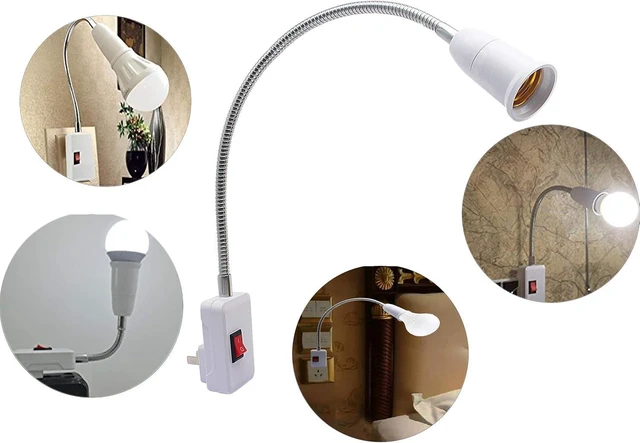 Alt view image 13 of 14 - E27/E26 Socket Adapter with On/Off Switch Light Lamp Bulb 360 Degrees Flexible Aluminum Wire Gooseneck US Plug for Night Light Grow Lights Desk Lamp Bulb (White)