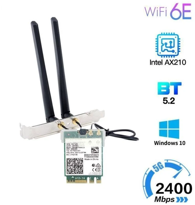 Alt view image 19 of 20 - M.2 Desktop Kit Intel AX210 Dual Band wifi Card Wi-Fi 6E AX210NGW M.2 Wifi Bluetooth 5.2 card Wireless Network 802.11ax Adapter for Windows 10
