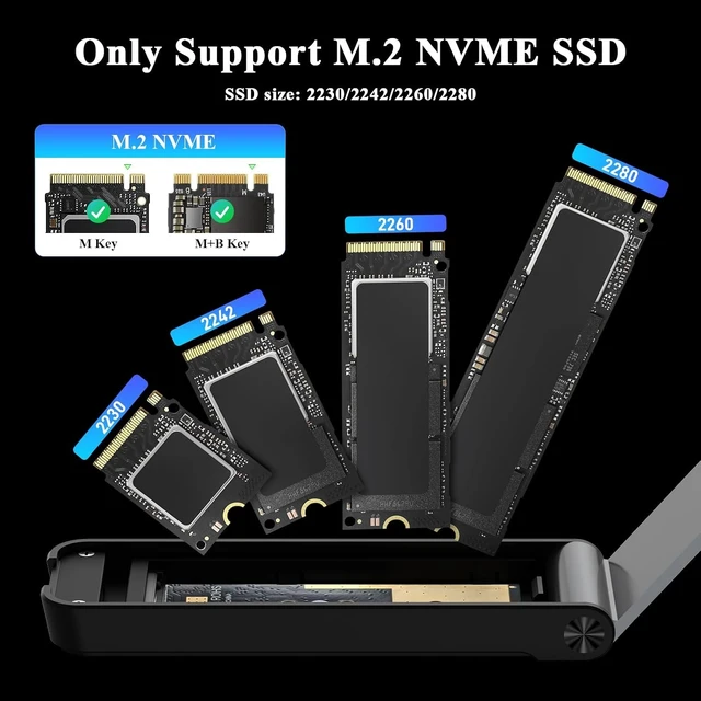 Alt view image 11 of 14 - FIDECO M.2 NVMe SSD Enclosure, M.2 NVMe to USB Adapter, USB 3.2 Gen 2 (10Gbps) SSD Reader for M & M+B Key, Sandwich Style Design, Tool-Free Installation, Support UASP and Trim Grey