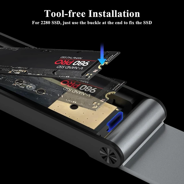 Alt view image 12 of 14 - FIDECO M.2 NVMe SSD Enclosure, M.2 NVMe to USB Adapter, USB 3.2 Gen 2 (10Gbps) SSD Reader for M & M+B Key, Sandwich Style Design, Tool-Free Installation, Support UASP and Trim Grey