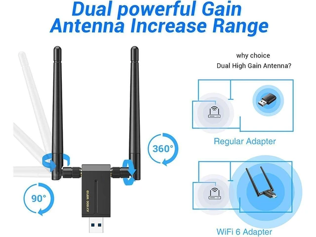 Alt view image 10 of 12 - Wireless USB WiFi 6 Adapter for Desktop - 1800Mbps 802.11ax USB 3.0 WiFi Adapter for Desktop PC Laptop with 5Ghz 2.4Ghz,High Gain Dual Band 5dBi Antenna Wireless Adapter Computer Supports Win 10/11