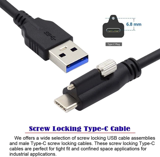 Alt view image 10 of 14 - USB 3.1 Type-C Locking Connector to Standard USB3.0 Data Cable for Camera with Panel Mount Screw 120CM