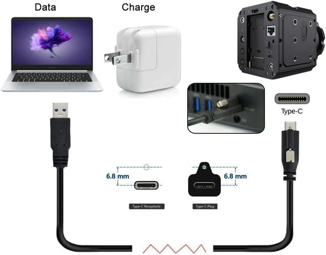 Alt view image 13 of 14 - USB 3.1 Type-C Locking Connector to Standard USB3.0 Data Cable for Camera with Panel Mount Screw 120CM