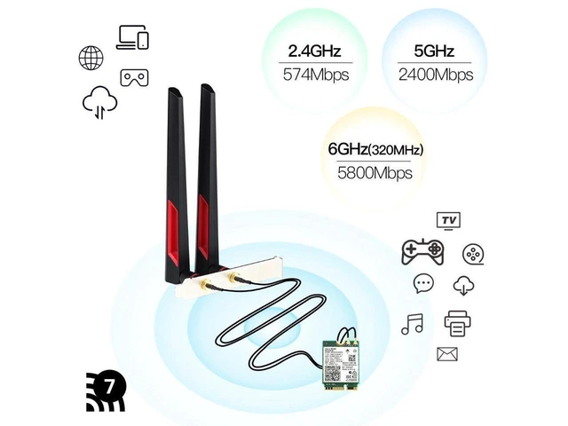 Alt view image 9 of 12 - BE200NG Wi-Fi 7 Desktop Kit 8774Mbps (6G+5G+2.4G) with Bluetooth 5.4, 802.11 be200 M.2 WiFi Card Tri-Band Wireless Network Adapter for PC, Supports Windows 11, 10 (64bit) only.