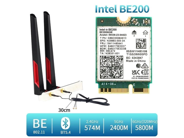 Alt view image 11 of 12 - BE200NG Wi-Fi 7 Desktop Kit 8774Mbps (6G+5G+2.4G) with Bluetooth 5.4, 802.11 be200 M.2 WiFi Card Tri-Band Wireless Network Adapter for PC, Supports Windows 11, 10 (64bit) only.