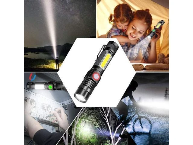 Alt view image 14 of 14 - Flashlight USB Rechargeable Magnetic LED Flashlight Super Bright Tactical Flashlight with Cob Sidelight 2000LM Waterproof Zoomable Best Small Flashlight for Camping Emergency Flashlight