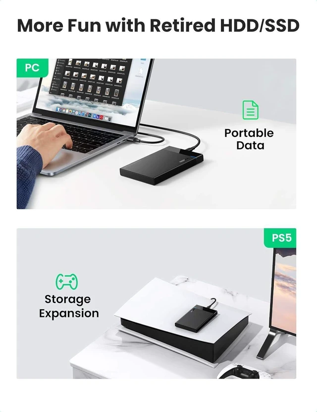 Alt view image 14 of 14 - HDD Case 2.5" Hard Drive Enclosure USB Type C SATA 6Gbps for SSD HDD 9.5 7mm External Hard Drive Disk Case Support UASP