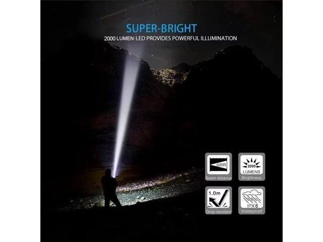 Alt view image 9 of 14 - LED Tactical Flashlight Rechargeable IPX6 Waterproof Flashlight 2000lm Super Bright LED Zoomable Pocket-Size Small LED Flashlight for Hiking Camping Emergency