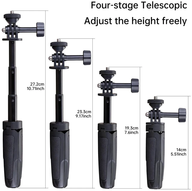 Alt view image 7 of 9 - T27 Mini Extendable Tripod Stand, 2-in-1 Handheld Selfie Stick & Desktop Tripod for Action Camera, Smartphone, GoPro, DJI Osmo 14-25cm Adjustable, 90g Ultra-Light for Vlog Travel