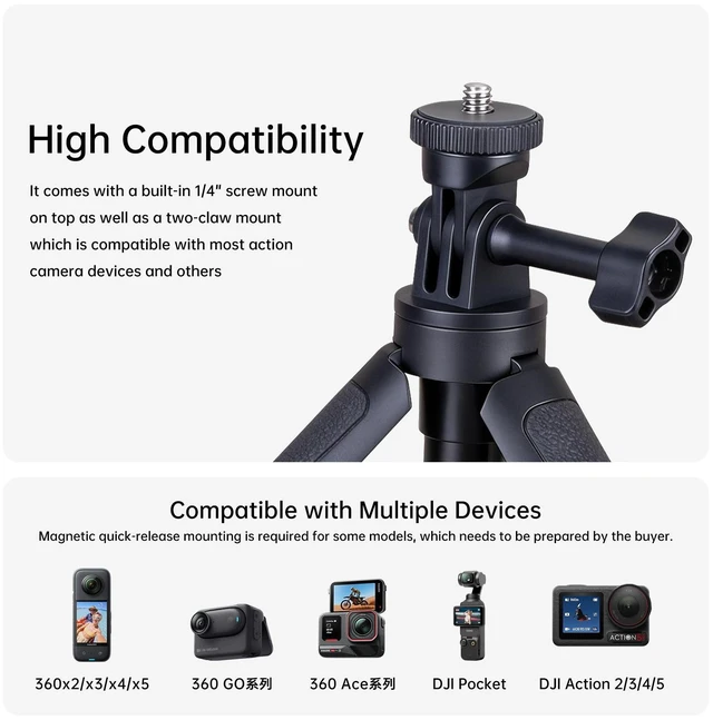 Alt view image 9 of 9 - T27 Mini Extendable Tripod Stand, 2-in-1 Handheld Selfie Stick & Desktop Tripod for Action Camera, Smartphone, GoPro, DJI Osmo 14-25cm Adjustable, 90g Ultra-Light for Vlog Travel