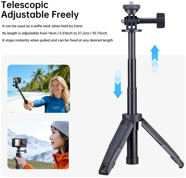 Alt view image 8 of 9 - T27 Mini Extendable Tripod Stand, 2-in-1 Handheld Selfie Stick & Desktop Tripod for Action Camera, Smartphone, GoPro, DJI Osmo 14-25cm Adjustable, 90g Ultra-Light for Vlog Travel