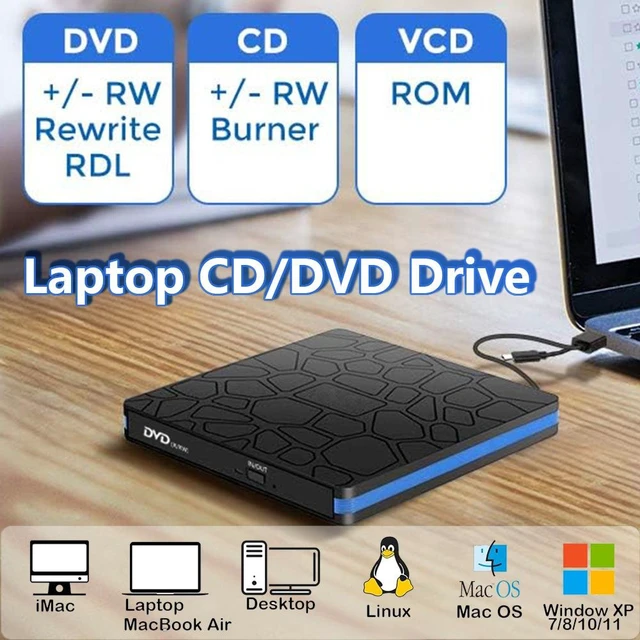 Alt view image 14 of 14 - External DVD Drive, USB 3.0 & Type-C Dual Interface Portable CD/DVD Burner for Laptop & Desktop External Optical Drive for PC, Tray-Load, Plug & Play, Ultra-Slim White edge