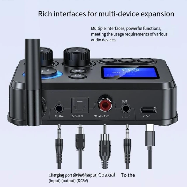 Alt view image 6 of 7 - GT87 Bluetooth 5.4 Audio Adapter, 2-in-1 Transmitter & Receiver with Digital Display TF Card & UDB Playback, Hi-Fi Bass & Treble, 20m Long Range Wireless for TV/Car/Speaker