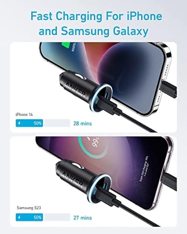 Alt view image 9 of 14 - USB C Car Charger Adapter, Anker 52.5W Cigarette Lighter USB Charger, 323 Anker Car Charger with 30W PowerIQ 3.0 Fast Charging for iPhone 15/15 Plus/15 Pro/15 Pro Max, Galaxy S23/22, Pixel