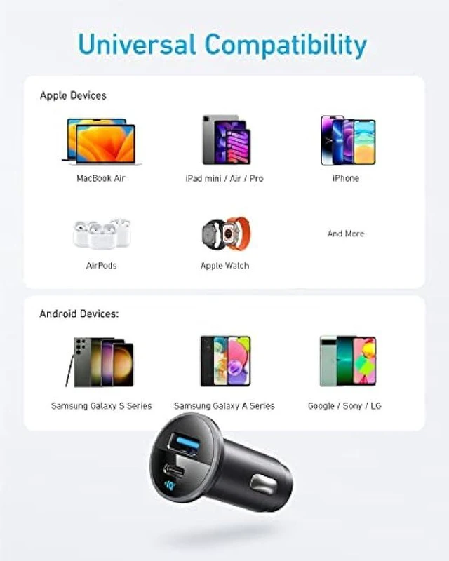 Alt view image 11 of 14 - USB C Car Charger Adapter, Anker 52.5W Cigarette Lighter USB Charger, 323 Anker Car Charger with 30W PowerIQ 3.0 Fast Charging for iPhone 15/15 Plus/15 Pro/15 Pro Max, Galaxy S23/22, Pixel