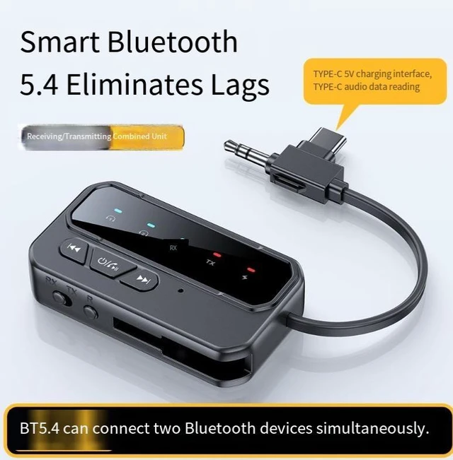 Alt view image 8 of 9 - BT-108 Bluetooth 5.4 Audio Adapter, 3-in-1 Transmitter & Receiver with Dual-Link Connect 2 Headphones at Once, AUX to Wireless for TV/Car/Speaker 200mAh Battery, 10H RX / 6H TX