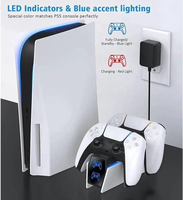 Alt view image 18 of 19 - WISDUM PS5 Controller Charger Dock Standation Compatible with Play Standation 5 DualSense Controller Remote Charger Docking Standation Fast Charging Dock Standation with 2 Types of Cable