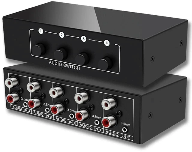 Alt view image 7 of 12 - 3.5mm Aux + RCA L/R Bi-Directional Stereo Audio Switch 4 in 1 Out A/B Analog Audio Switcher Selector
