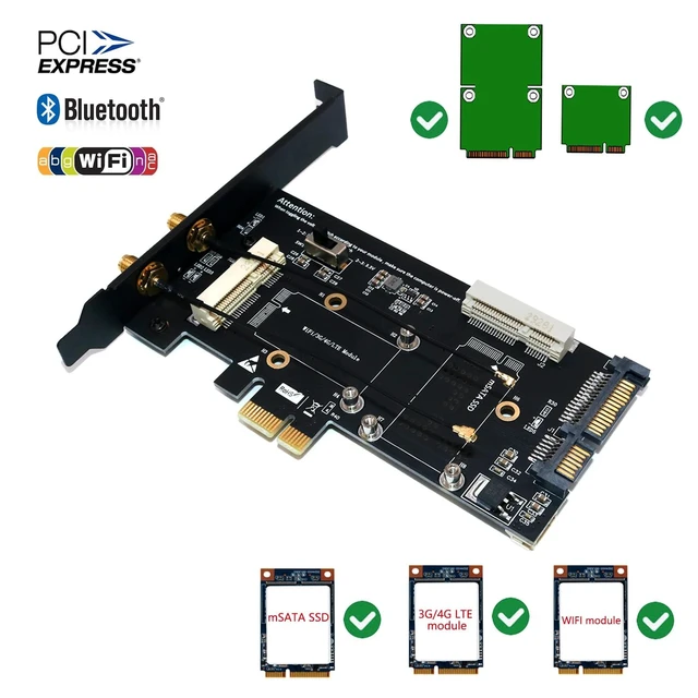 Alt view image 8 of 12 - PCI-E WiFi Adapter Mini PCI-E to PCI-E Network Card mSATA SSD to SATA 2.5 Adapter with SIM Card Slot for 3G/4G/LTE Wi Fi Adapter